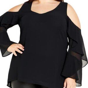 City Chic Black Cold Shoulder High-Lo Women's Elegant Blouse Plus Size 16